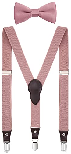 Shark Tooth Jungen Herren Hosenträger und Fliege Set Y-Back verstellbar - Pink - 119 cm von Shark Tooth