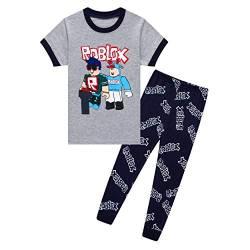 Jungen Pyjama-Sets aus Baumwolle, kurzärmelig, Grau, 6–12 Jahre, grau, 10-11 Jahre von SharkBebe