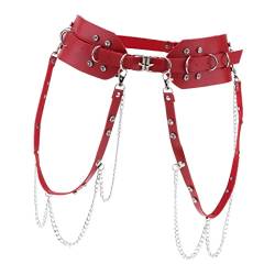 Sharplace Chic Punk Harajuku Gürtel Metallkette Quasten Taille Breites Korsett, rot, Taille 95–125 cm von Sharplace