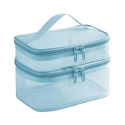 Sharplace Doppelschichtige Kosmetiktasche, Reise-Make-up-Tasche, glatter Reißverschluss, transparent, großes Fassungsvermögen, Make-up-Organizer-Etui für, Blau von Sharplace