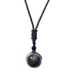 Sharplace Schwarze Obsidian Halskette, Obsidian Anhänger, mit Geflochtener Kette, Regenbogen Obsidian Stein, Augen Amulett - 14mm von Sharplace
