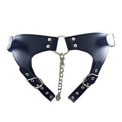 Shawa Männer Damen Slips Leder PU Shorts mit Ketten Einstellbar Versuchung Sexy elastische Unterwäsche Bondage Fessel S&M Cosplay von Shawa