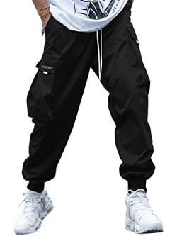 SheIn Herren Hosen Cargohose Sport Pants Männer Jogger Cargo Hosen Sporthose Outfitwear mit Tunelzug und Seitetaschen Schwarz S von SheIn