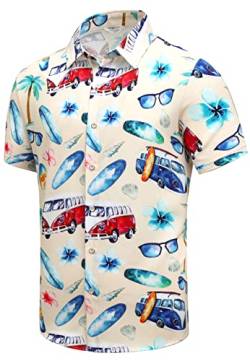 SheLucki Hawaii-Hemd für Herren, Unisex, Sommer, Strand, lässig, kurzärmelig, Button-Down-Shirts, bedruckte Palmshadow Kleidung, Bus Gelb, 3X-Groß von SheLucki