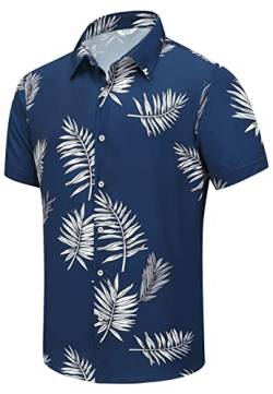 SheLucki Hawaii-Hemden für Herren, kurzärmelig, lässig, mit Knopfleiste, tropisches Sommer-Aloha-Hemd, Blatt 078 blau, 3XL von SheLucki
