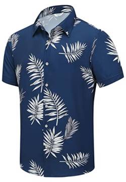 SheLucki Hawaii-Hemden für Herren, kurzärmelig, lässig, mit Knopfleiste, tropisches Sommer-Aloha-Hemd, Blatt 078 blau, XL von SheLucki