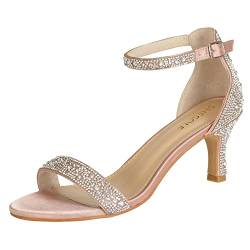 Damen Hohe Schuhe Damen Elegant Sandaletten mit Absatz Glitzer Strass Sandalen Abendschuhe Brautschuhe Champagner von SheSole