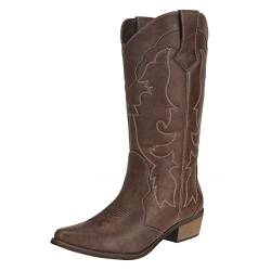 SheSole Cowboystiefel Damen Westernstiefel mit Blockabsatz Sommer Cowgirl Stiefel Braun von SheSole