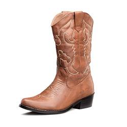 SheSole Damen Cowboy-Stiefel aus Leder - gefütterte Westernstiefel für Damen, hochwertige Damen-Boots mit breiter Schuhform, Bräunen, 38 EU von SheSole