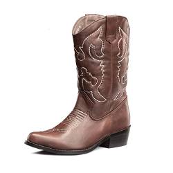 SheSole Damen Cowboy-Stiefel aus Leder - gefütterte Westernstiefel für Damen, hochwertige Damen-Boots mit breiter Schuhform, Braun, 38 EU Weit von SheSole