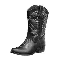 SheSole Damen Cowboy-Stiefel aus Leder - gefütterte Westernstiefel für Damen, hochwertige Damen-Boots mit breiter Schuhform, Schwarz, 37 EU von SheSole