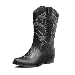 SheSole Damen Cowboy-Stiefel aus Leder - gefütterte Westernstiefel für Damen, hochwertige Damen-Boots mit breiter Schuhform, Schwarz, 39 EU Weit von SheSole