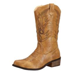 SheSole Damen Cowboy-Stiefel aus Leder - gefütterte Westernstiefel für Damen, hochwertige Damen-Boots mit normaler Schuhform, Bräunen, 36 EU von SheSole