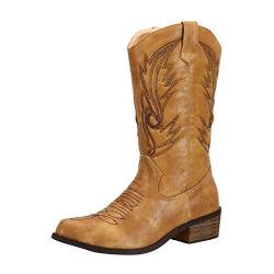 SheSole Damen Cowboy-Stiefel aus Leder - gefütterte Westernstiefel für Damen, hochwertige Damen-Boots mit normaler Schuhform, Bräunen, 37 EU von SheSole