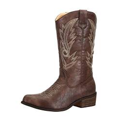 SheSole Damen Cowboy-Stiefel aus Leder - gefütterte Westernstiefel für Damen, hochwertige Damen-Boots mit normaler Schuhform, Braun, 37 EU von SheSole