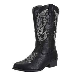 SheSole Damen Cowboy-Stiefel aus Leder - gefütterte Westernstiefel für Damen, hochwertige Damen-Boots mit normaler Schuhform Schwarz Gr. 36 von SheSole