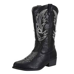 SheSole Damen Cowboy-Stiefel aus Leder - gefütterte Westernstiefel für Damen, hochwertige Damen-Boots mit normaler Schuhform Schwarz Gr. 37 von SheSole