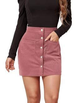 Sheface Damen Corduroy Button Down Mini Short Rock Hohe Taille A-Linie Wickelröcke mit Taschen, Pink, Mittel von Sheface