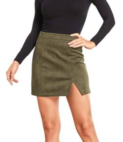 Sheface Damen Faux Wildleder Wrap Hüfte Kurzer Rock Hohe Taille Reißverschluss Seite Split A-Linie Mini Bodycon Rock, Grün (Army Green), Groß von Sheface