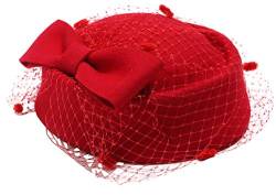 Pillbox Hut Fascinator Baskenmütze Hochzeit Party Zylinder Kirche Wollhut für Damen, rot, Einheitsgröße von Sheliky
