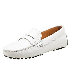 Shenduo Damen Driving Mokassin Leder Schuhe Casual Slipper Sommer Halbschuhe Freizeit D7052 Weiß 39 von Shenduo