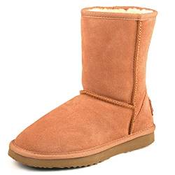 Shenduo Damen Leder Winterstiefel Halbschaft Klassische Bootsschuhe Warm Gefüttert DA5825 Chestnut 37 von Shenduo