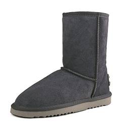 Shenduo Damen Leder Winterstiefel Halbschaft Klassische Bootsschuhe Warm Gefüttert DA5825 Grau 39 von Shenduo