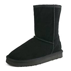 Shenduo Damen Leder Winterstiefel Halbschaft Klassische Bootsschuhe Warm Gefüttert DA5825 Schwarz 39 von Shenduo