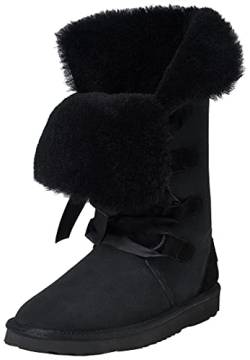 Shenduo Damen Schlupfstiefel Hohe Winterstiefel Leder Winterschuhe Klassisch Boots D5118 Schwarz 41 von Shenduo