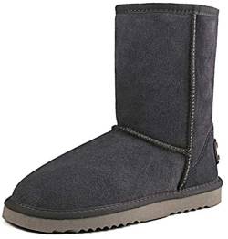 Shenduo Damen Wasserdicht Schlupfstiefel Halbschaft Leder Winter Boots D5125 Grau 37 von Shenduo