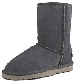 Shenduo Damen Wasserdicht Schlupfstiefel Halbschaft Leder Winter Boots D5125 Grau 41 von Shenduo