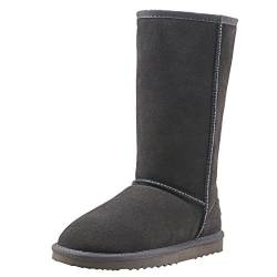 Shenduo Damen Wasserdicht Schlupfstiefel Halbschaft Winterstiefel Klassisch Leder Winterschuhe D5115 Grau 38 von Shenduo