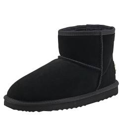 Shenduo Herren Kurzschaft Wasserdicht Winterstiefel Leder Schlupfstiefel Warm Gefüttert D5645 Schwarz 44 von Shenduo