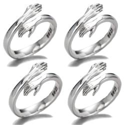 4PCS Paar Umarmende Hände Sterling Silber Verstellbarer Ringe,Verstellbarer Paar Umarmungsring,Öffnung Einstellbar Finger Ringe,Umarmender Ringe,Romantischer Love Hugging Valentinstagsgeschenk Ringe von Shengruili