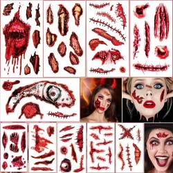 Halloween Temporäre Tattoos,Halloween Narben Tattoo,Narben Kratzer Aufkleber,Scar Blut Sticker,Gefälschten Scab Blut,Halloween Zombie Scars Tattoos Aufkleber,Halloween Kostüm Schminke Set von Shengruili