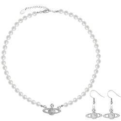 Shengruili 3 Stück Saturn Kette,Silber Planet Perlenkette,Perlenkette für Damen,Saturn Halskette Perle,Planet Halskette,Choker Halskette für Mädchen Mädchen Valentinstag Geburtstag Jahrestag Tag von Shengruili