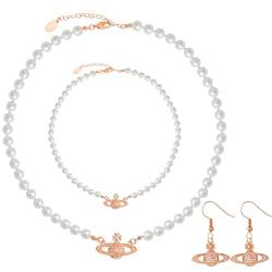 Shengruili 4 Stück Saturn Kette,Silber Planet Perlenkette,Perlenkette für Damen,Saturn Halskette Perle,Planet Halskette,Choker Halskette für Mädchen Mädchen Valentinstag Geburtstag Jahrestag Tag von Shengruili