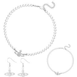 Shengruili Saturn Kette,Silber Planet Perlenkette,Perlenkette für Damen,Saturn Halskette Perle,Planet Halskette,Choker Halskette für Mädchen Mädchen Valentinstag Geburtstag Jahrestag Tag von Shengruili