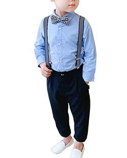 Jungen Gentleman Kinder Langarm Hemd + Hose mit Träger Anzug Kleidung Set Schwarz Blau 150 von Shengwan