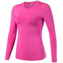 Langarm Kompressionsshirt Damen Schnell Trocknend Elastisch Funktionsshirts Training Fitness Gym Lauf T-Shirt Rose S von Shengwan