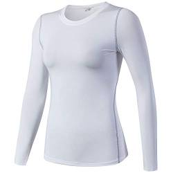 Langarm Kompressionsshirt Damen Schnell Trocknend Elastisch Funktionsshirts Training Fitness Gym Lauf T-Shirt Weiß M von Shengwan