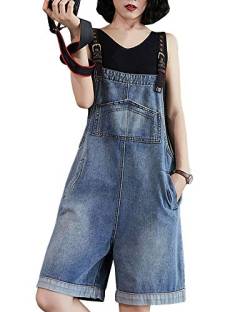 Latzhose Damen Kurz Jeanshose Baggy Jumpsuit Overall Denim Sommerhose mit Taschen Blau L von Shengwan