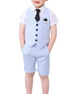 Shengwan 3 Stück Jungen Kinder Anzug Set Hochzeit Festlich Kinderanzug, Anzüge Weste + Kurze Hose + Krawatte Blau 110cm von Shengwan