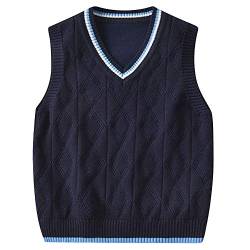 Shengwan Kinder V-Ausschnitt Strickweste Jungen Mädchen Ärmellos Sweater Pullover Gestrickte Weste Top Navy 140 von Shengwan