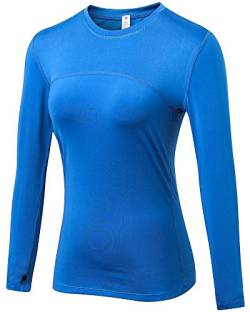 Shengwan Sports Kompressionsshirt Damen Schnell Trocknend Funktionsshirts Base Layer Langarm Laufshirt Blau L von Shengwan