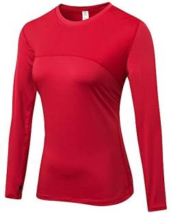 Shengwan Sports Kompressionsshirt Damen Schnell Trocknend Funktionsshirts Base Layer Langarm Laufshirt Rot M von Shengwan