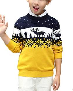 Shengwan Weihnachtspullover Strickjacken Kinder Jungen Gestrickt Strickpullover Sweater Pullis Gelb 150 von Shengwan