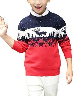 Shengwan Weihnachtspullover Strickjacken Kinder Jungen Gestrickt Strickpullover Sweater Pullis Rot 140 von Shengwan