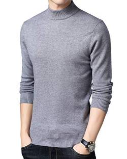 Strickpullover Herren Halbrollkragen Warm Pullover Solid Color Winterpullover Sweater Pulli Grau 2XL von Shengwan