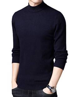Strickpullover Herren Halbrollkragen Warm Pullover Solid Color Winterpullover Sweater Pulli Navy 2XL von Shengwan
